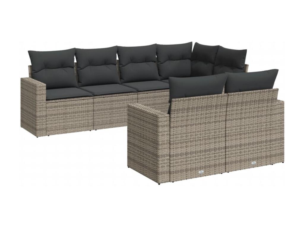 7-Piece Outdoor Patio Set with Cushions - Black Resin, W 24.4 x D 24.4 x H 27.2 in