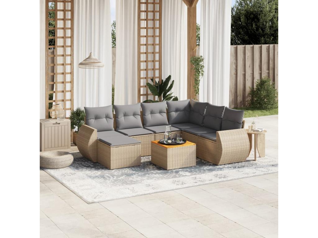 8-Piece Outdoor Patio Set with Cushions - Beige Resin, W 21.7 x D 21.7 x H 14.6 in