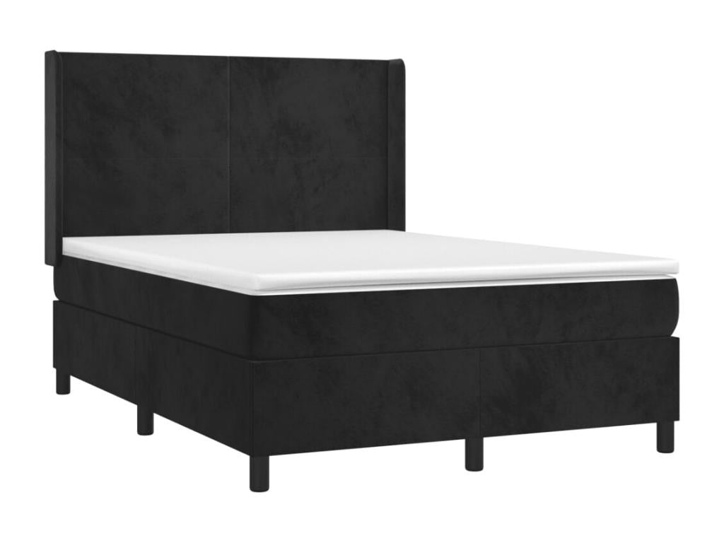 Bed Frame with Mattress with LED - Black Wood, W 76 x D 57.9 x H 50.4 in