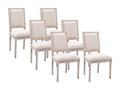 Set of 6 Chairs - Beige Polyester Fabric, Solid Wood, W 19.7 x D 17.3 x H 17.3 in
