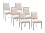 Set of 6 Chairs - Beige Polyester Fabric, Solid Wood, W 19.7 x D 17.3 x H 17.3 in