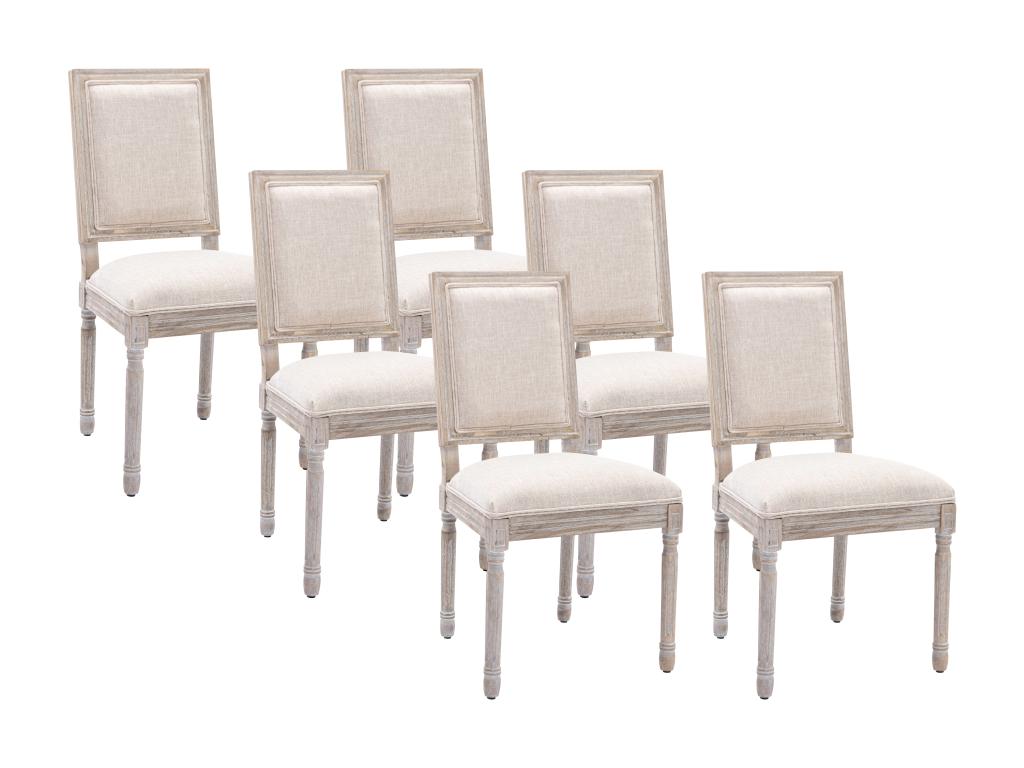 Set of 6 Chairs - Beige Polyester Fabric, Solid Wood, W 19.7 x D 17.3 x H 17.3 in