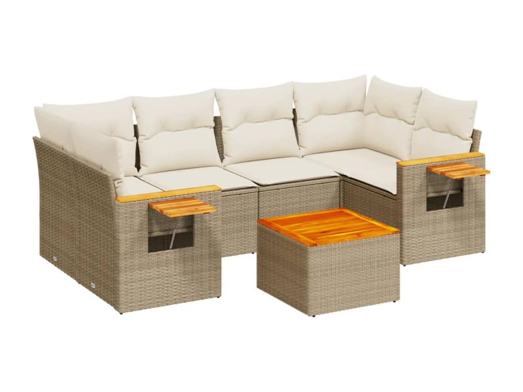 7-Piece Outdoor Patio Set with Cushions - Beige Steel, W 21.7 x D 21.7 x H 14.6 in