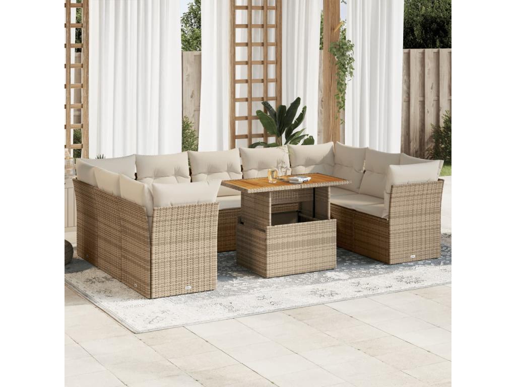 10-Piece Outdoor Patio Set with Cushions - Gray Polyester Fabric, W 39.4 x D 21.7 x H 28.7 in