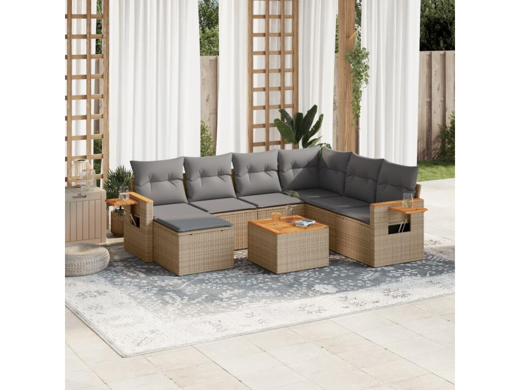 8-Piece Outdoor Patio Set with Cushions - Black Resin, W 21.7 x D 24.4 x H 27.2 in