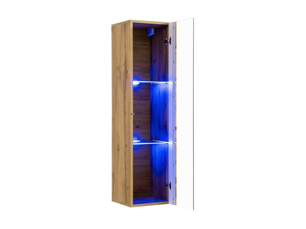 Display Cabinet with LED - Brown Wood, W 11.8 x D 11.8 x H 47.2 in