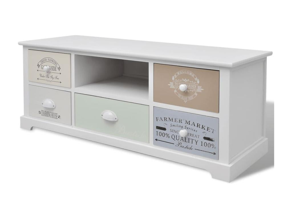 TV Stand - White Wood, W 39.4 x D 13.8 x H 15.7 in