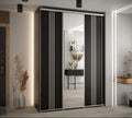 Sliding Door Wardrobe - Black Engineered Wood, W 70.9 x D 23.6 x H 92.5 in