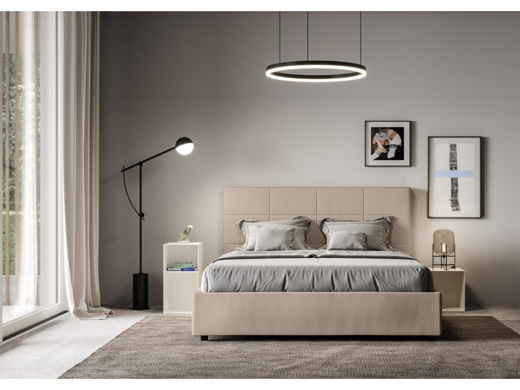 Bed - Taupe Faux Leather, Synthetic Leather, Engineered Wood, W 68.9 x D 82.7 x H 48 in