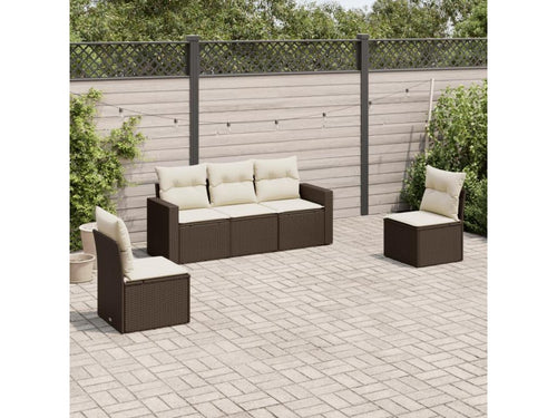 5-Piece Outdoor Patio Set with Cushions - Brown Wood, W 47.2 x D 33.1 x H 27.6 in
