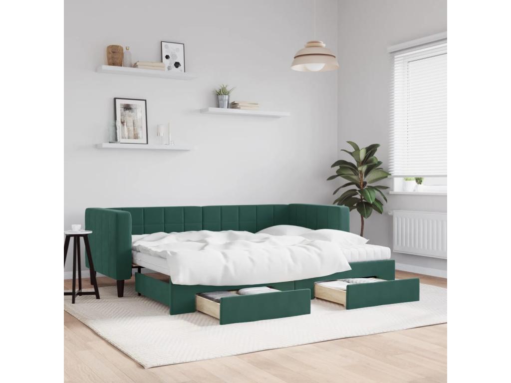 Bed - Green Velvet, W 87.8 x D 35.4 x H 26.8 in