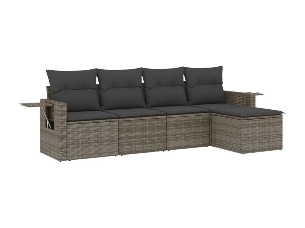 5-Piece Outdoor Patio Set with Cushions - Brown Wood, W 26 x D 24.4 x H 27.8 in