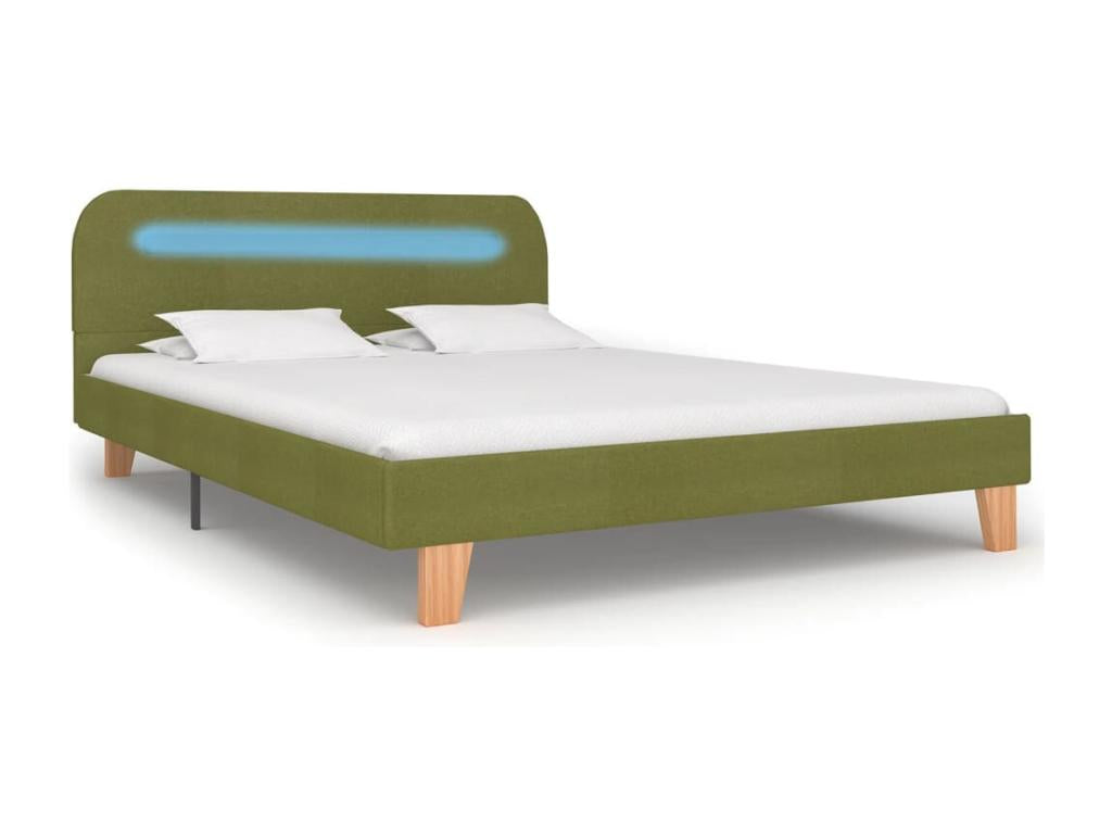 Bed with LED - Green Wood, W 81.9 x D 57.1 x H 31.5 in