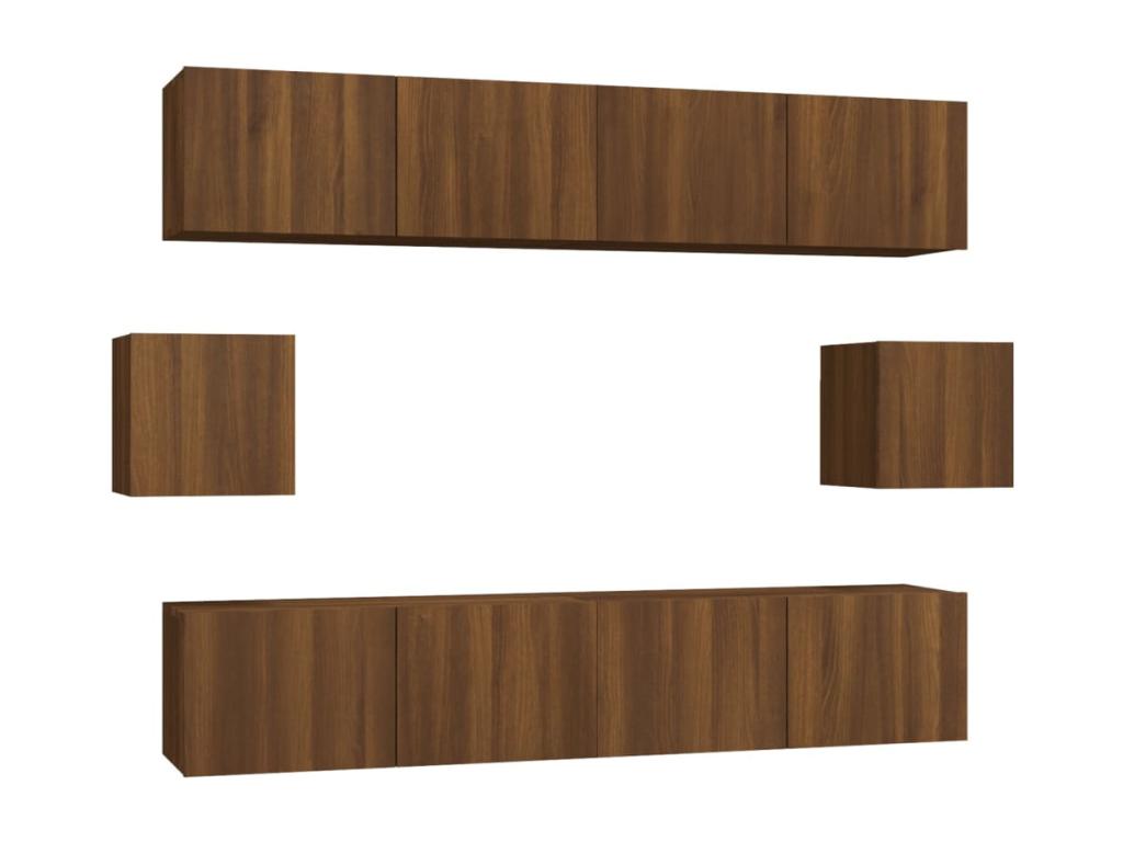 Set of 6 Cabinets - Brown Wood, W 31.5 x D 11.8 x H 11.8 in