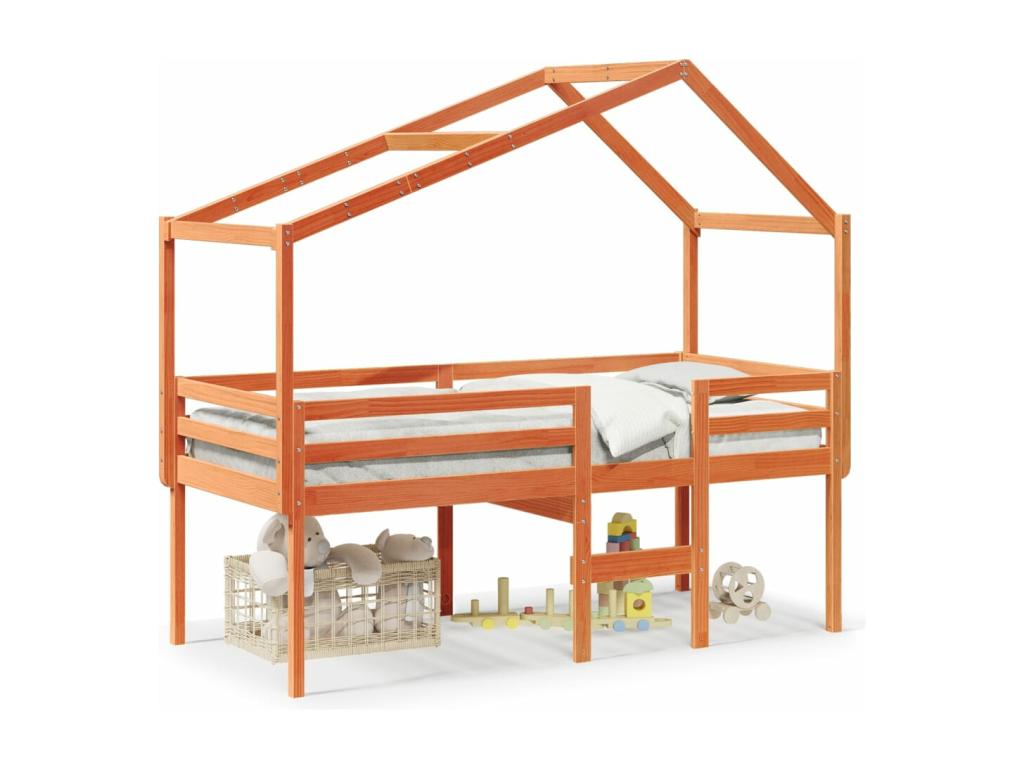 Bed - Brown Wood, W 80.9 x D 33.7 x H 35 in