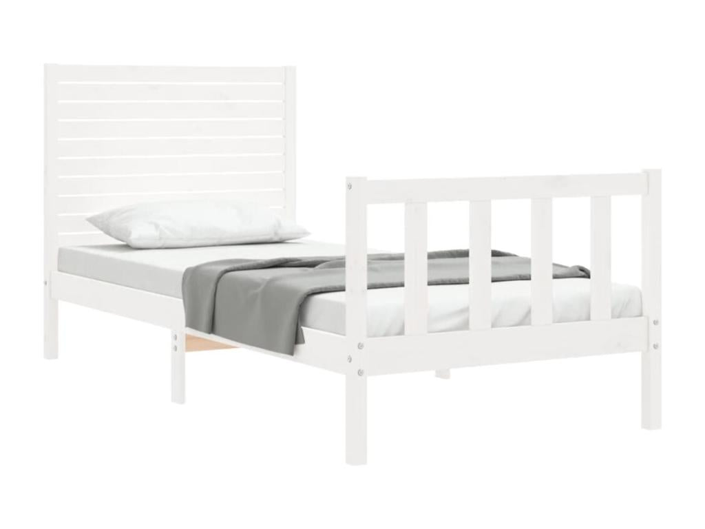 Bed Frame with Mattress - White Wood, W 80.9 x D 41.5 x H 39.4 in
