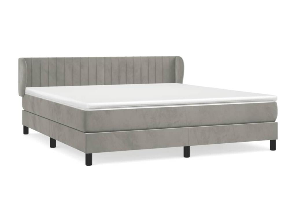 Bed Frame with Mattress - Gray Velvet, W 79.9 x D 72 x H 34.6 in