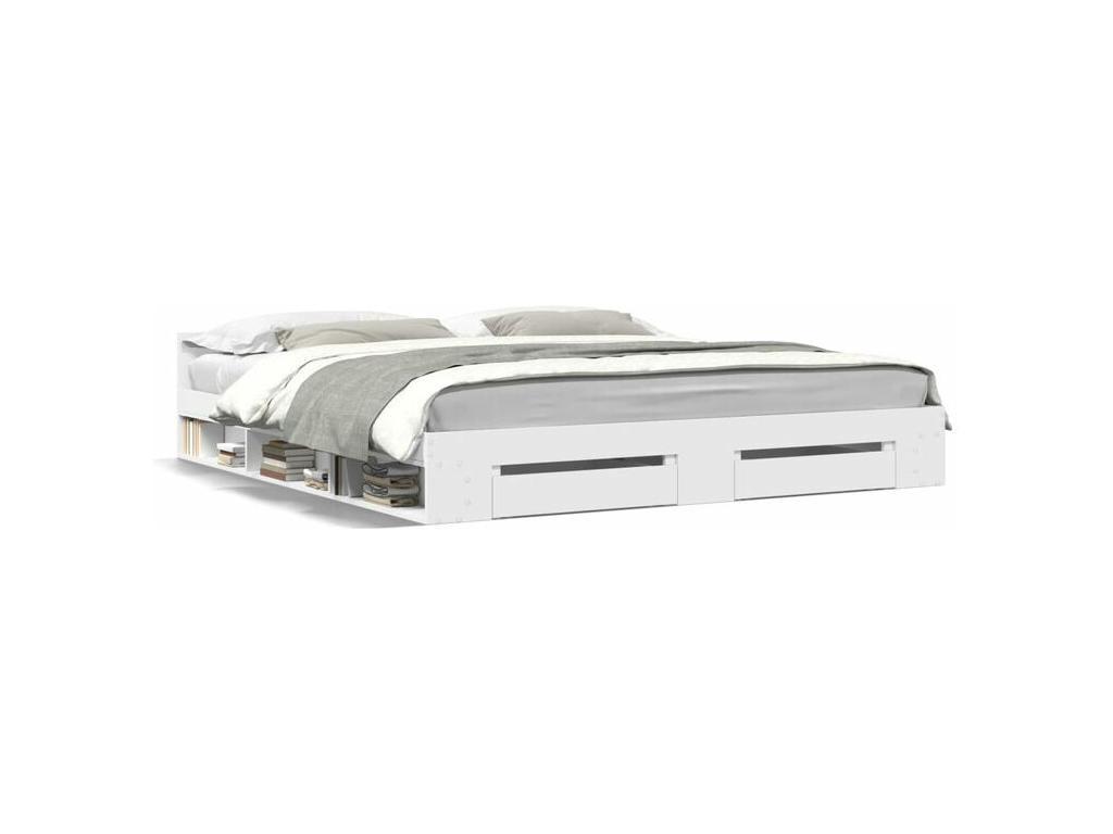 Bed - White Wood, W 79.9 x D 79.9 x H 17.7 in