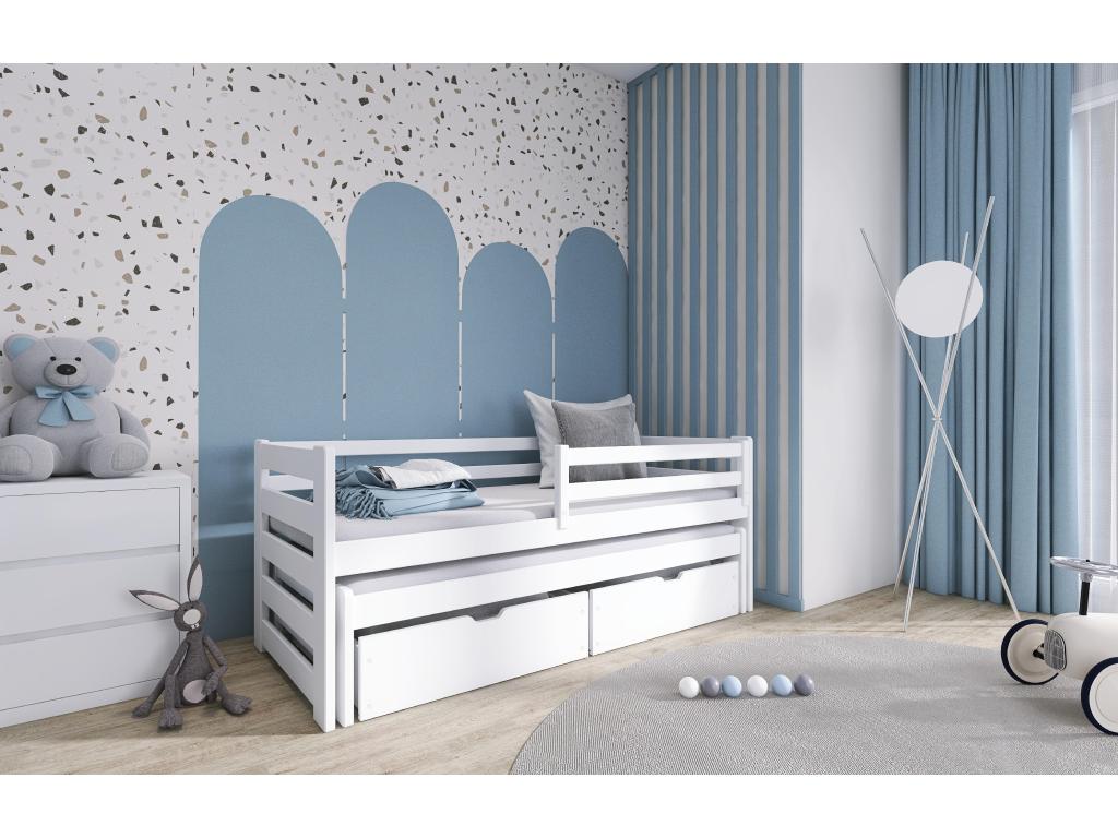 Bed - White Wood, W 38.6 x D 81.9 x H 30.7 in