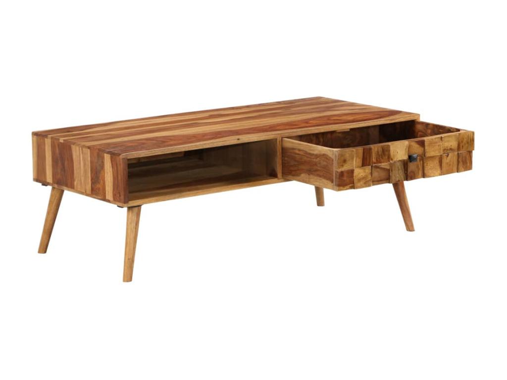 Coffee Table - Brown Wood, W 43.3 x D 19.7 x H 14.6 in