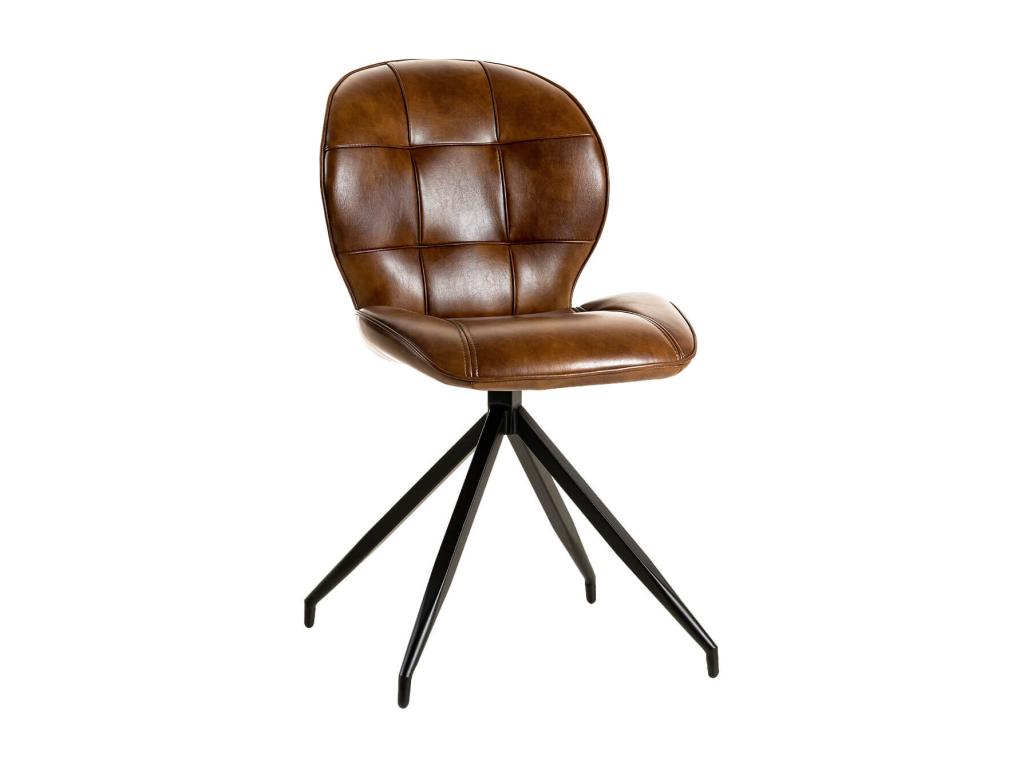 Set of 4 Chairs - Brown Faux Leather, W 17.7 x D 19.3 x H 34.3 in