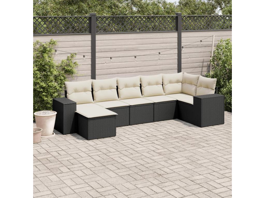 7-Piece Outdoor Patio Set with Cushions - Black Resin, W 24.4 x D 24.4 x H 27.2 in