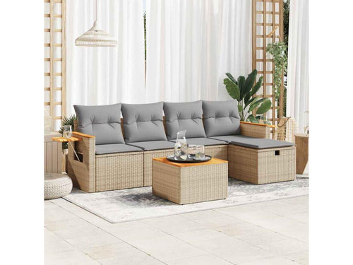 6-Piece Outdoor Patio Set with Cushions - Beige Resin, W 21.7 x D 27.2 x H 24.4 in