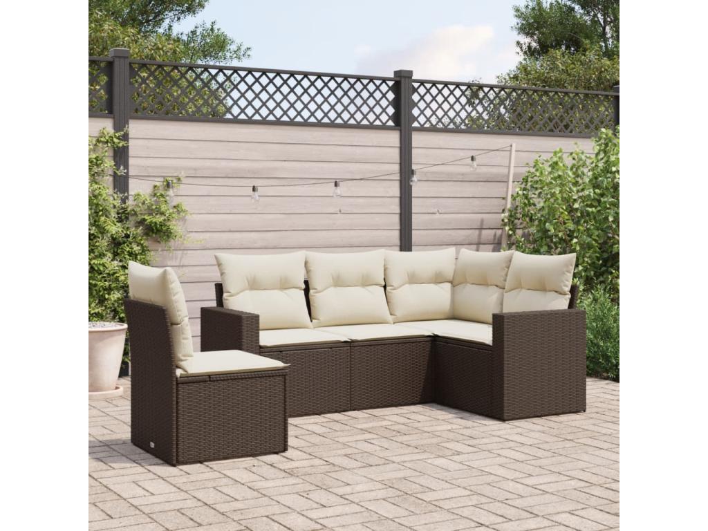 5-Piece Outdoor Patio Set with Cushions - Black Resin, W 24.4 x D 24.4 x H 27.2 in