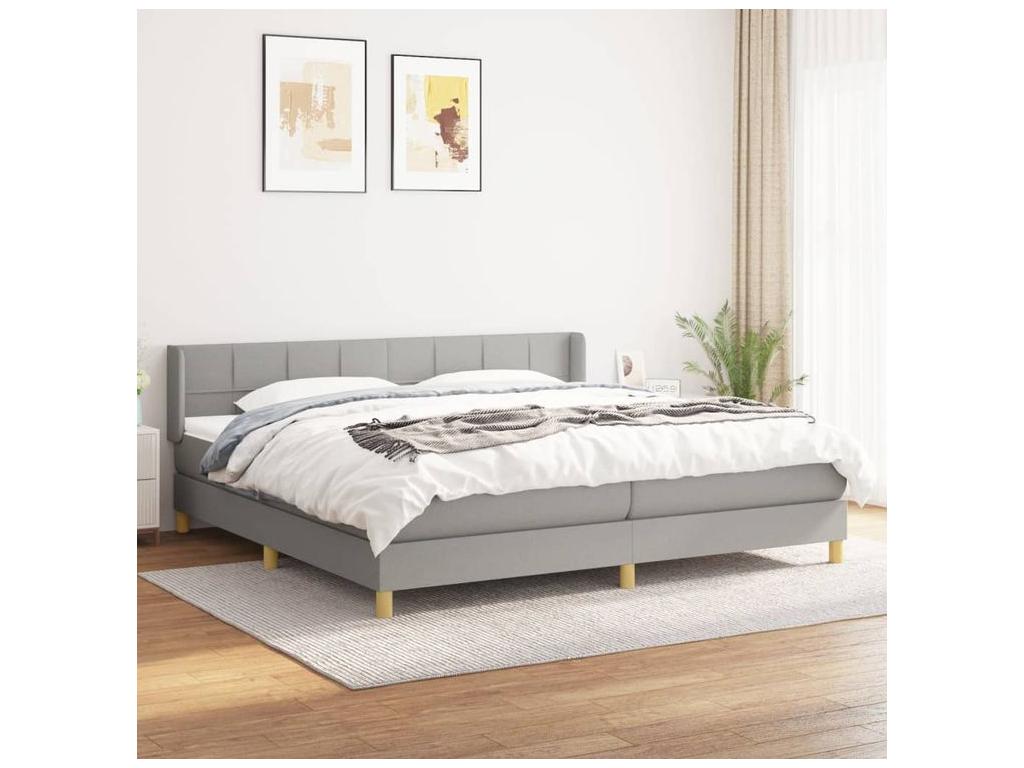 Bed Frame with Mattress - White Polyester Fabric, W 79.9 x D 79.9 x H 30.7 in