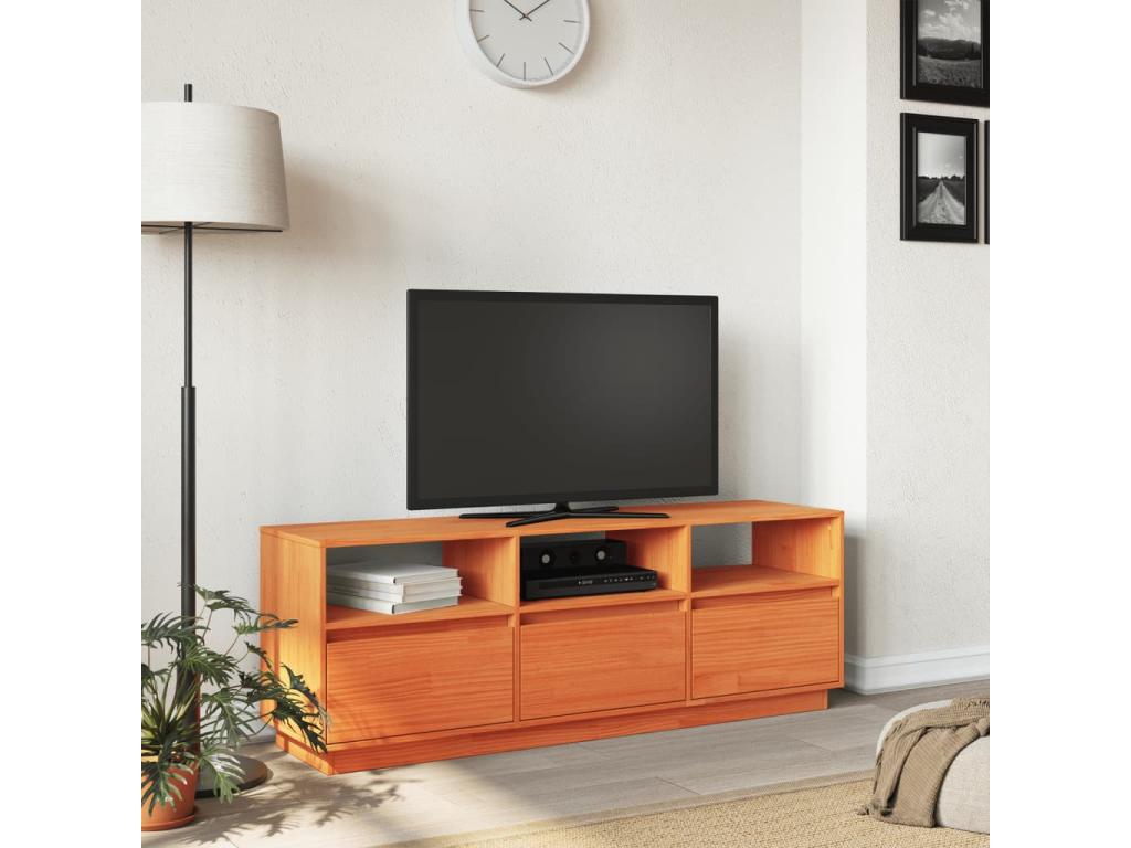 TV Stand - Brown Wood, W 55.1 x D 14.6 x H 19.7 in