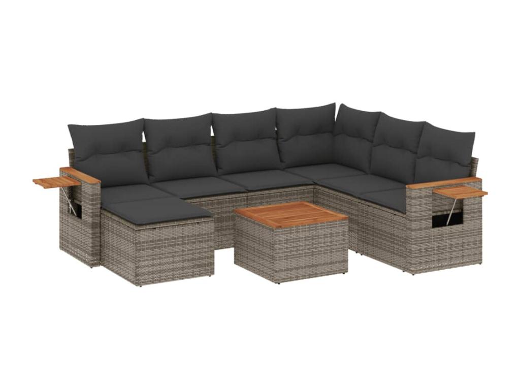 8-Piece Outdoor Patio Set with Cushions - Gray Resin, W 21.7 x D 21.7 x H 14.6 in